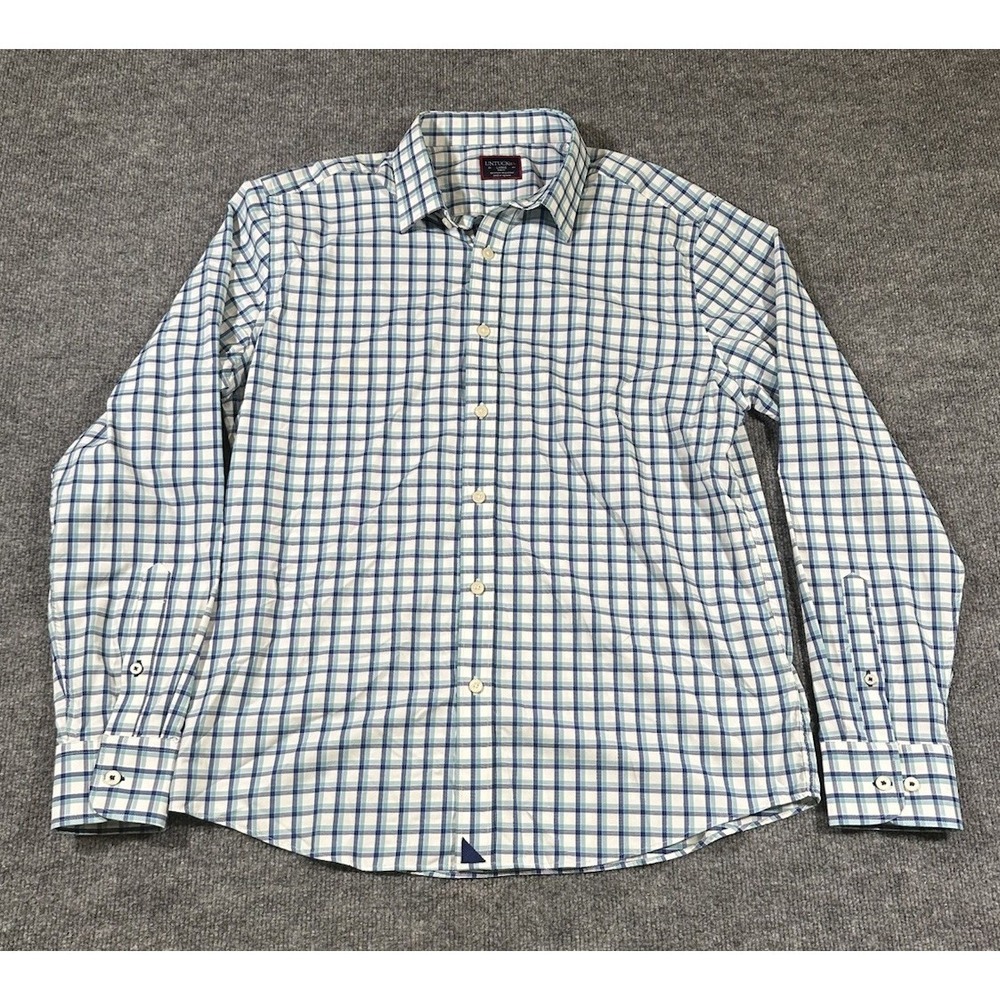 Untuckit Mens L Shirt Blue Plaid Button  Performance Nylon Stretch Lightweight